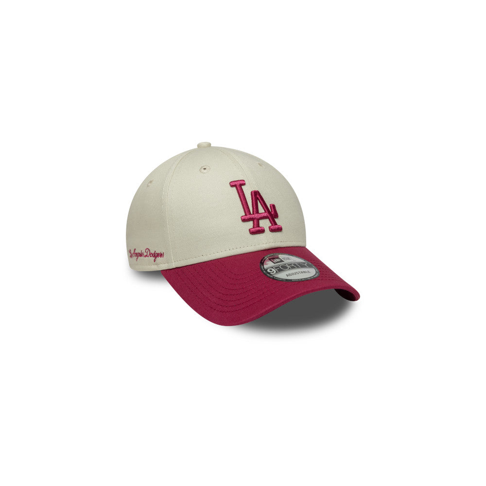 LA Dodgers Hat - Side Script Ivory Pink 2-Tone MLB 9Forty Strapback Cap - New Era